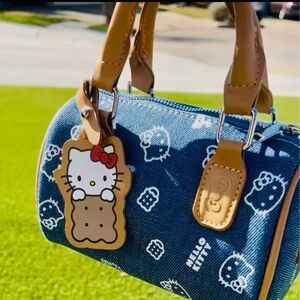 Hello Kitty Denim Mini Crossbody Bag - Blue with Tan Trim Sanrio